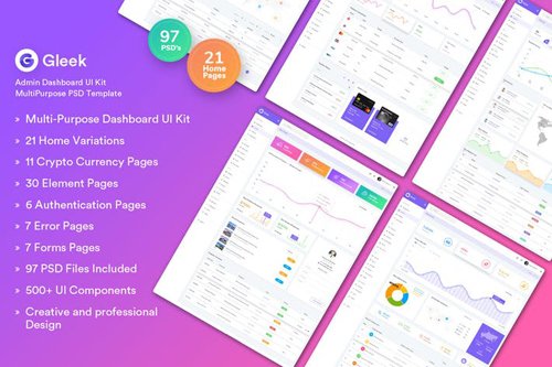 Gleek - Admin Dashboard UI Kit MultiPurpose PSD
